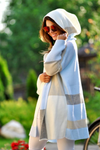 White and Blue Knitted Hooded Cardigan | ALICE