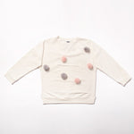 Girl's Cream White Sweatshirt with Pompoms | Q-011-W