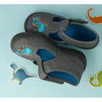 Befado Dark Gray School Slippers with Dinosaur HONEY | 531P098