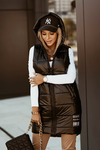 Women's Black Hooded Quilted Vest | HAL-52
