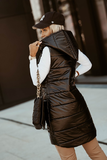 Women's Black Hooded Quilted Vest | HAL-52
