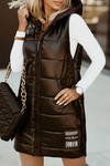 Women's Black Hooded Quilted Vest | HAL-52