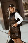 Women's Black Hooded Quilted Vest | HAL-52