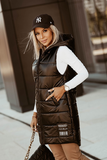 Women's Black Hooded Quilted Vest | HAL-52