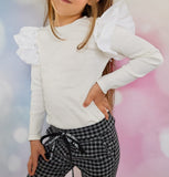 Girls' Ribbed Lightweight Long Sleeved Shirt with Fringes and Beads | HAL-125