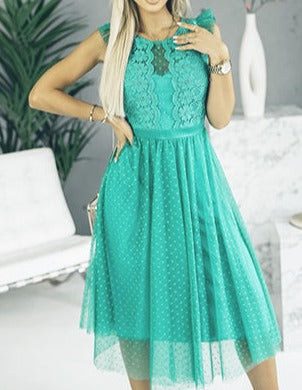 Elegant Italian Midi Lace Dress with Tulle | HAL-201