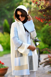 White and Blue Knitted Hooded Cardigan | ALICE