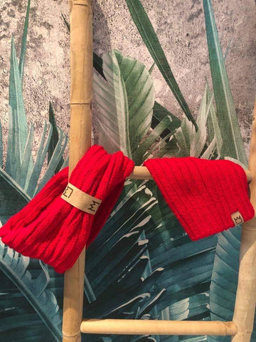 Girls Ribbed Red Beanie and Tube Scarf Set ~ 6-12 years | S-106-R