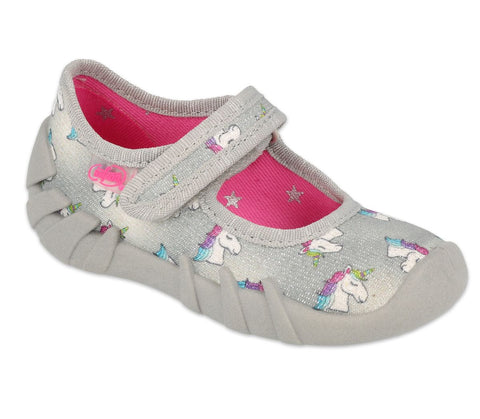 Befado Gray School Slippers with Unicorns Pattern | 109P233