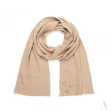 Womens' Beige Beanie with Golden Bees and Scarf Set | 20907