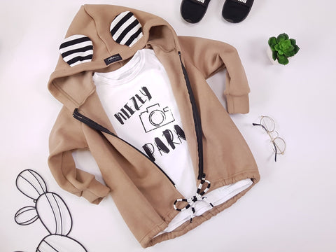 Boys' Light Brown Hoodie with Striped Ears | MIK-03-LBR