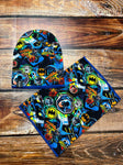 Black Beanie and Tube Scarf Set with Batman 4-5 years | RX-02