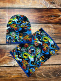 Black Beanie and Tube Scarf Set with Batman 3-5 years | RX-02