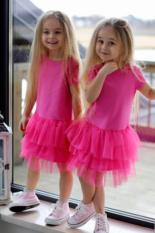 Girls' Pink Slip Petticoat Dress with Tulle | Q-017