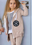 Girl's Beige Hoodie with Black Patch | Q-018