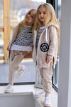 Girl's Beige Hoodie with Black Patch | Q-018