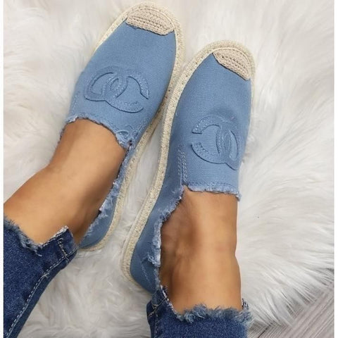 Women's Blue Jeans CC Espadrilles Slip-On Flats | NB273-BJ