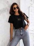 Black T-Shirt with Golden Print - BASIC | FL-24-BL