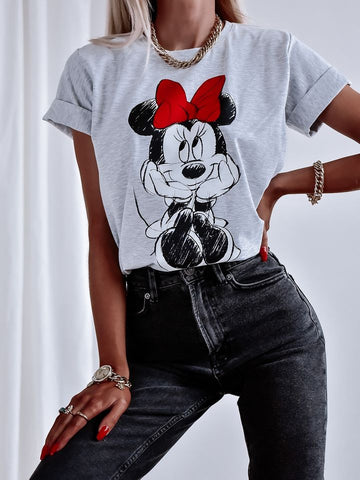 Gray T-Shirt with Minnie Mouse Print | FL-22