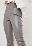 Steel Gray Insulated Eco Leather Leggings with Croc Print | HAL-162-G