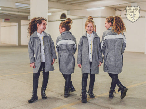 Girls' VOGA Gray Spring Coat with Decorative Zipper | V-28