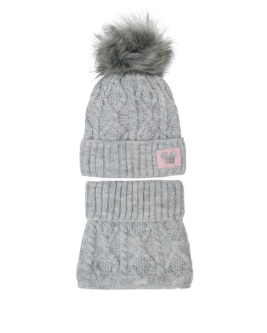 Girls' Light Gray Beanie with Mickey Mouse Patch and Tube Scarf Set ~ 2-6 years | 42/465