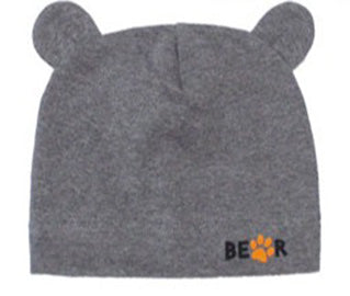 Gray Cotton Beanie with Ears and Bear Print ~ 1-4 years | 44/122-G