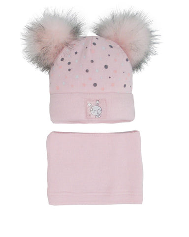 Girls' Beanie with Double Pom-Pom and Tube Scarf Set ~ 2-4 years | 44/434
