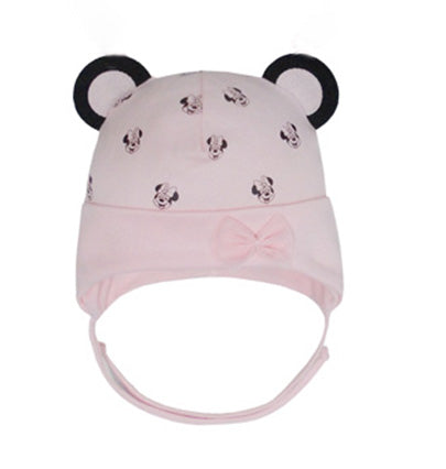 Spring Girls' Light Pink Tied Hat with Minnie Mouse Pattern ~ 1-3 Years | 46/004-LP