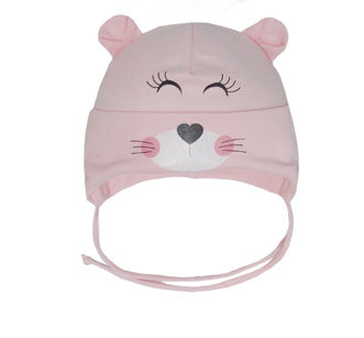 Spring Girls' Tied Hat with Mouse Print - 0-12 Months | 46/016-42