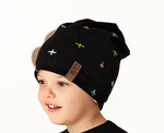 Spring Boys' Black Beanie with Airplanes Pattern ~ 6-12 years | 46/123