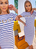 Women's Slim Fit White Striped Dress | MYL-045