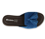 Women's Brown and Blue Leather Slide On Sandals INBLU | 158D150