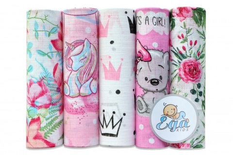 100% Cotton Baby Girl Swaddles Set of 5 - Pieluchy | SSN-032