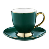 Bottle Green Porcelain Cup with Gold Edges and Saucer