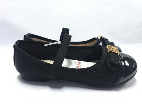 Girl's Black Flats with Golden Detail | D05D-1-1-BL