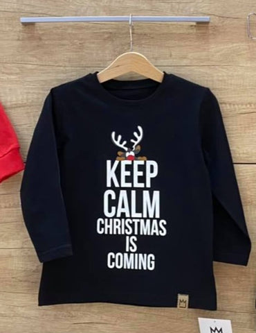 MIMI Boys' Long Sleeved Black Shirt with Christmas Keep Calm | S-109
