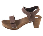 Eco Brown Heeled Open Toe Clogs - DREWNIAKI | OD15