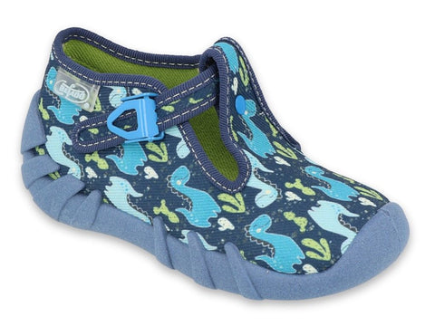 Befado Dark Blue School Slippers with Dinosaur Pattern SPEEDY | 110P448
