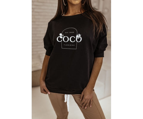 Women's Loose Black Sweatshirt with COCO Print | COCO-BL