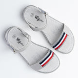 Wojtyłko Big Girls' Silver Open-toe Sandals with Stripes | 5S1149-SI