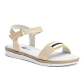 Wojtyłko Big Girls' Golden Open-toe Sandals with Stripes | 5S1149-GO