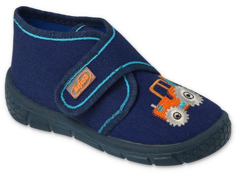 Befado Dark Blue School Slippers with Tractor Patch HONEY | 538P079