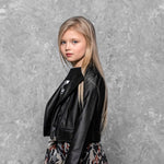 Girl's Black Eco Leather Biker Jacket | S-52
