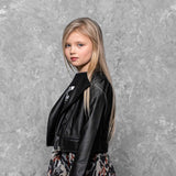 Girl's Black Eco Leather Biker Jacket | S-52