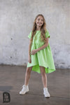 Girls' Light Green Tunic Dress with Pocket | S-138