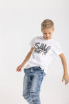 Boys' White T-shirt with "Say what?" Print | S-134