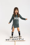 Girls' Dusty Olive Green Tunic with Mood Print  | S-129