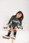 Girls' Dusty Olive Green Tunic with Mood Print  | S-129