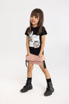 Girls' Black T-shirt with French Bulldog  | S-130-B